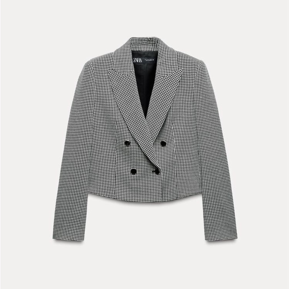 NWT Zara Short Black & White Houndstooth Blazer - Large